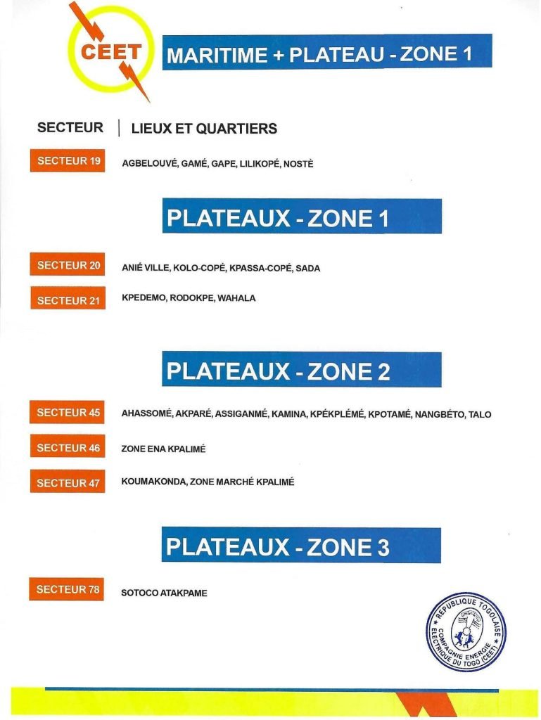 plan de rationnement de l'électricité à Lomé